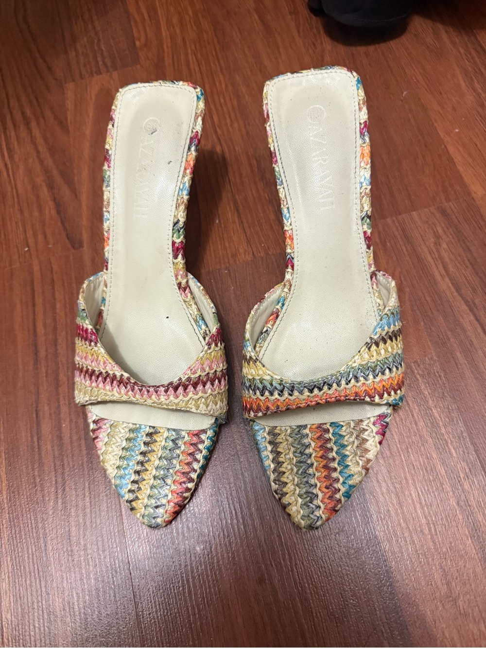 Multicolor Woven Pointed-Toe Mules